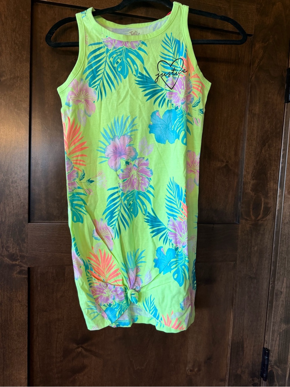 Justice Girls' Neon Green Tropical Tank Dress or swim cover sz med 10